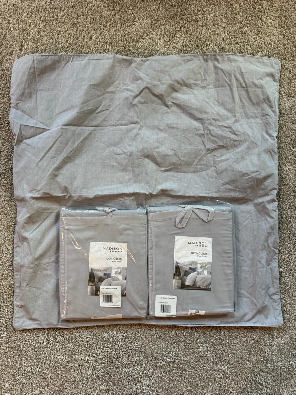 New Madison Adrian Euro Sham Set of 3 Gray Cotton Linen Look Pillow Sham 26x26